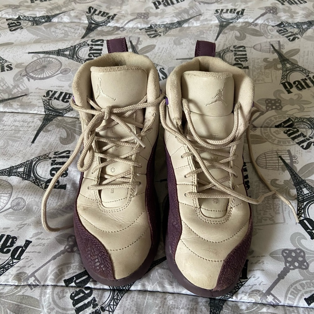 Girls cream and purple authentic Jordans
